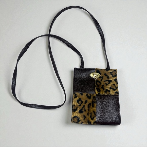 Vintage COMECO Patchwork Faux Leopard Fur Print Color block Crossbody Purse - Picture 8 of 11
